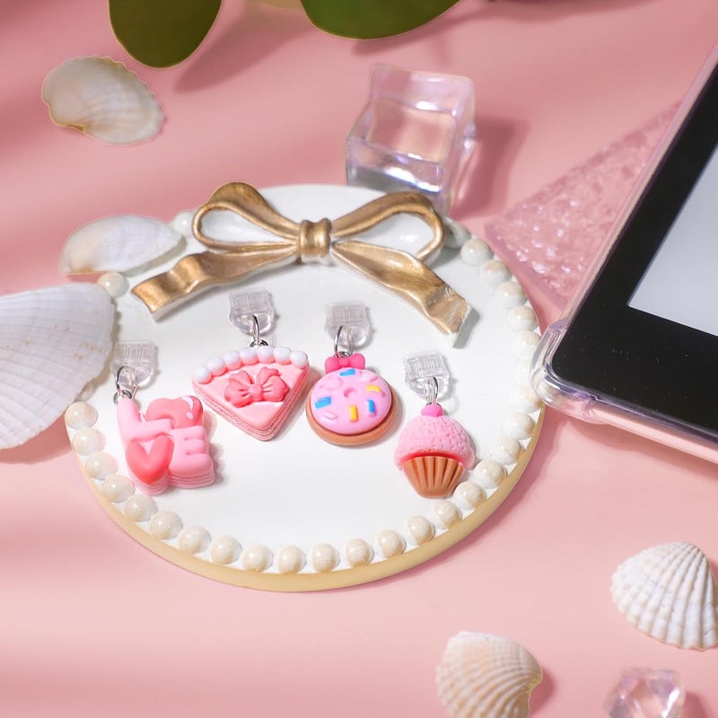 sunla Store 4Pcs Charms for Kindle, Pink Cake Dust Plug Charm Compatible with E-Reader, Phone, Ipad with Type C/USB C Charging Port-CP002 - Image 3